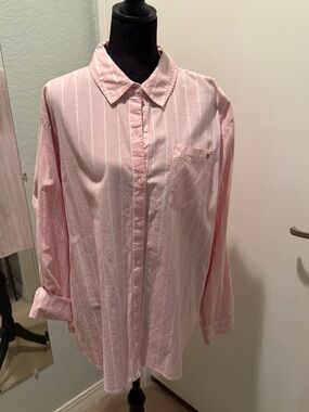Amazon Essentials Pink and White Stripe Button-Down Shirt